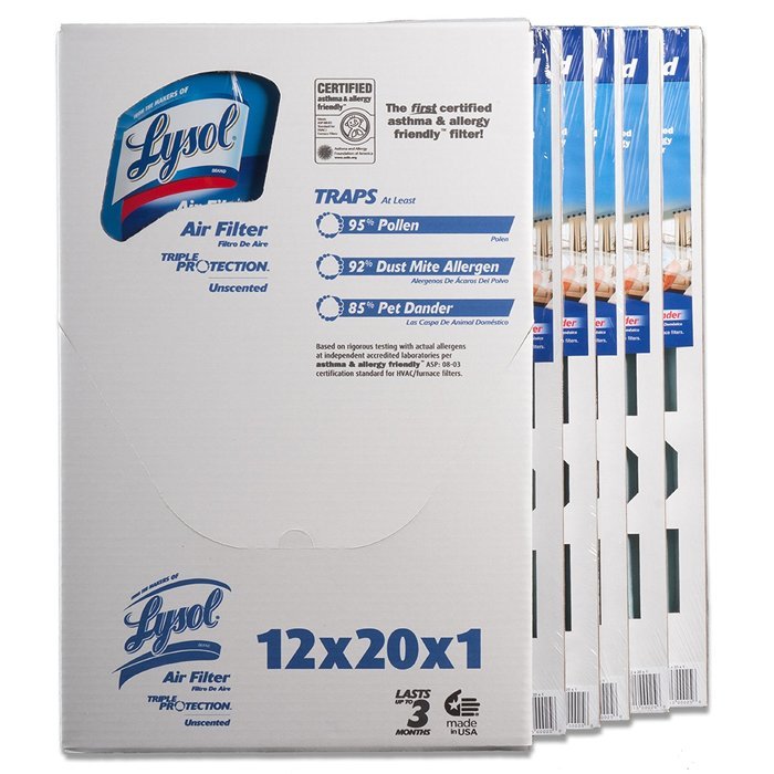 Lysol Triple Protection Furnace/AC Air Filter, 12" x 24" x 1", 2-Pack N44