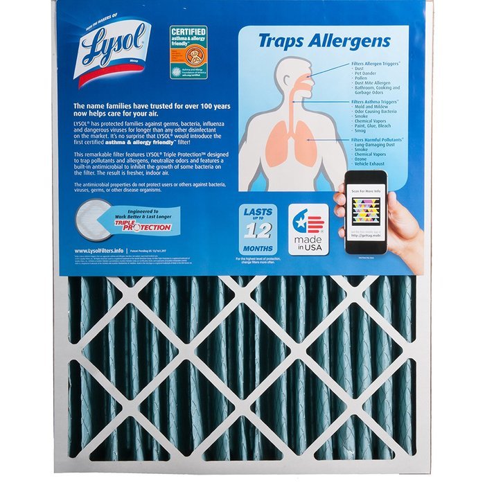 Lysol Triple Protection Furnace/AC Air Filter, 12" x 24" x 1", 2-Pack N47