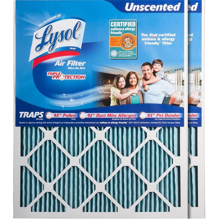 Lysol Triple Protection Furnace/AC Air Filter, 12" x 24" x 1", 2-Pack N50