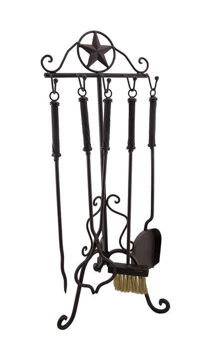 Rustic Western Star Wrought Iron Fireplace Tool Set N3