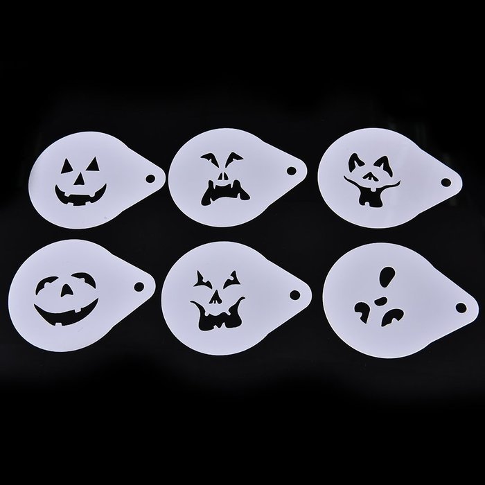 u-hoMEy 6x 2.8 Inch Halloween Cake Stencil Cookie Coffee Strew Flowers Pad Spray Mold