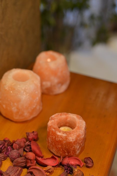 Himalayan Salt Double Candle Holder (2 holes; 5.5 x 2.5 x 2.1 inches) N10