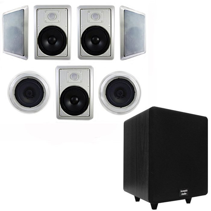 Acoustic Audio HT-87 In-Wall/Ceiling 7.1 Home Theater 8" Speakers and 6.5" Powered Sub HT-87-CS65B