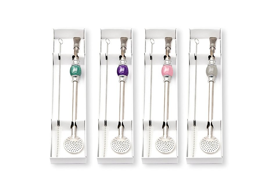 PremiumDesign Bombilla Straws, Great for Yerba Mate, Loose Tea, Ground Coffee. 21cm Long, Silver (Sky Blue)