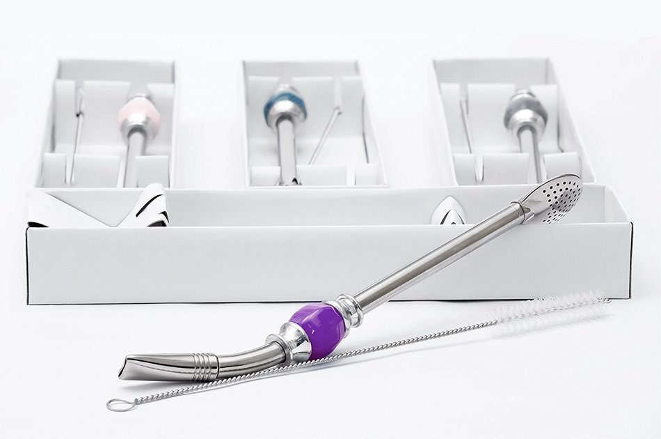 PremiumDesign Bombilla Straws, Great for Yerba Mate, Loose Tea, Ground Coffee. 21cm Long, Silver (Sky Blue) N2