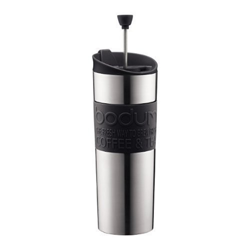 Bodum Stainless Steel 16-Ounce Vacuum Travel Press Coffee Maker with Purple Silicone Grip