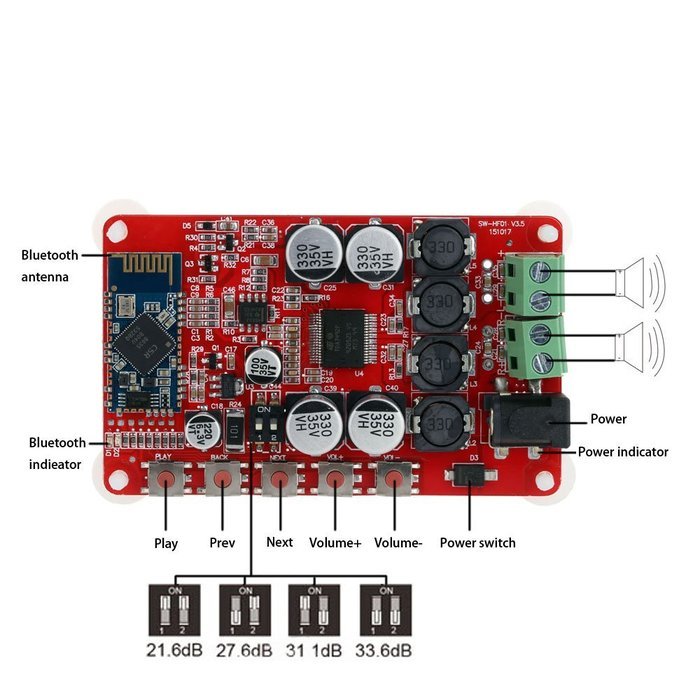 KKmoon TDA7492P 225W Wireless Bluetooth 4.0 Audio Receiver Digital Amplifier Board Module