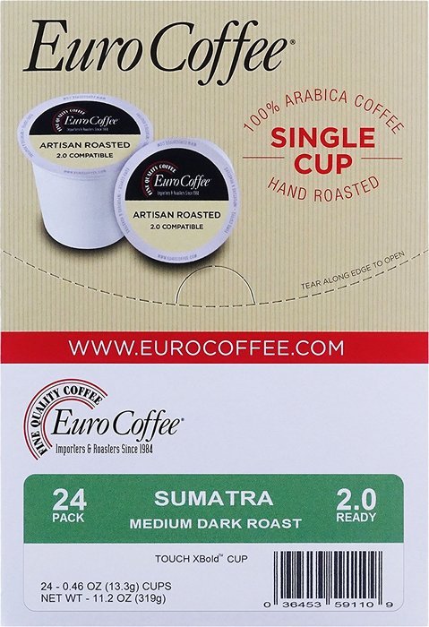Euro Coffee Sumatra Mandehling, 24 Count Single-Serve K-Cup Keurig Compatible. Award Winning Artisan Coffee Roaster N10