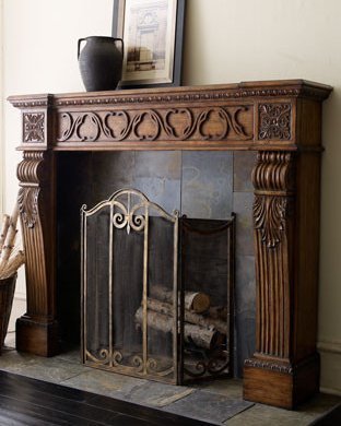 Classic Scroll Antique Gold Iron Fireplace Screen N3