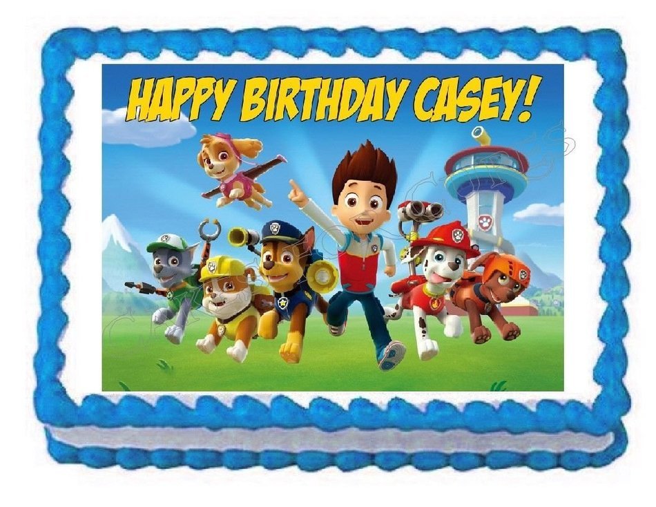 Paw Patrol "Ready For Action!" 1/4 Sheet Edible Frosting Photo Birthday Cake Topper. ~ Pesonalized!