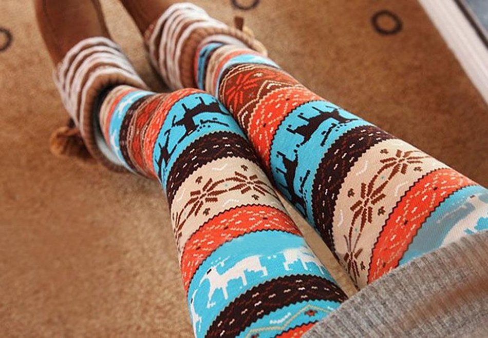 PHOTNO Skinny Xmas Stripe Snowflake&Reindeer Stretchy Pants Leggings N2