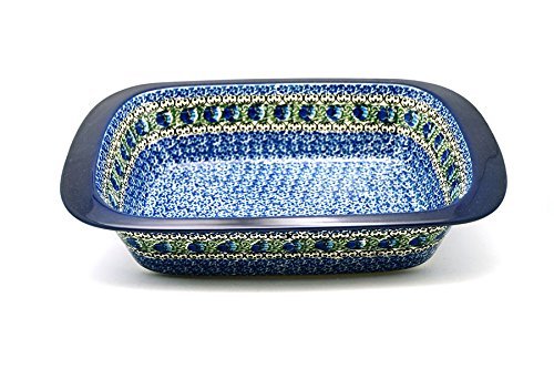Polish Pottery Baker - Deep Dish with Grip Lip - Peacock Feather