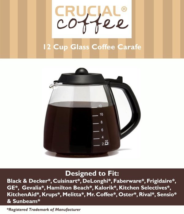 Universal Fit 12 Cup Glass Coffee Carafe Fits Black & Decker, Cuisinart DCC-1200 & DGB-900BC, DeLonghi, Hamilton...