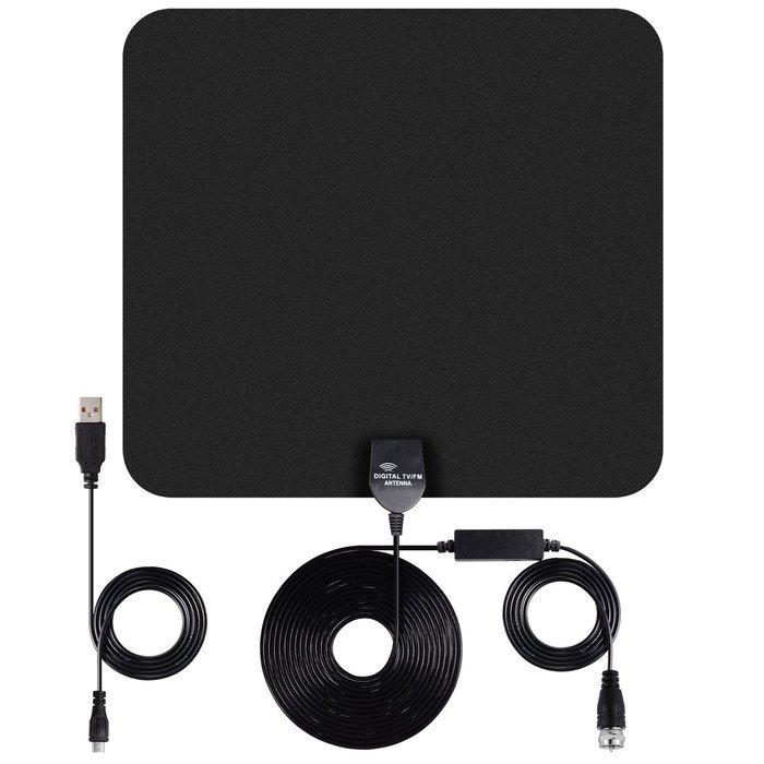 50 Miles PChero Range Built-in Digital Amplified Indoor HDTV Antenna with F Male Connector, 16ft Coax Cable and...