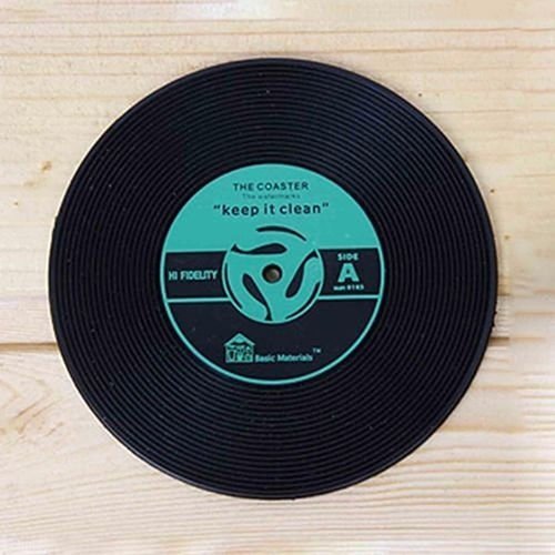 Retro CD designed non-slip silicone beverage coasters cup of coffee here