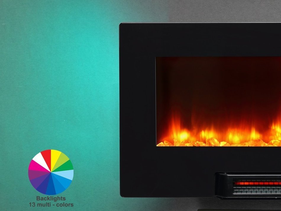 PuraFlame Provo 36- Inch Remote Control Portable & Wall Mounted Flat Panel Fireplace Heater, 1350W, Black N3