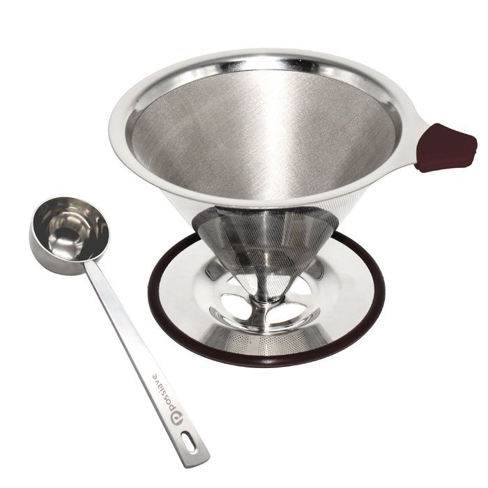 Paperless Pour Over Coffee Dripper by Possiave - Permanent Reusable Stainless Steel Durable Cone Coffee Filter...