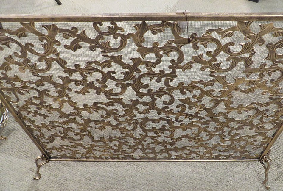 Leaf and Scroll Gold Single Panel Flat Fireplace Screen