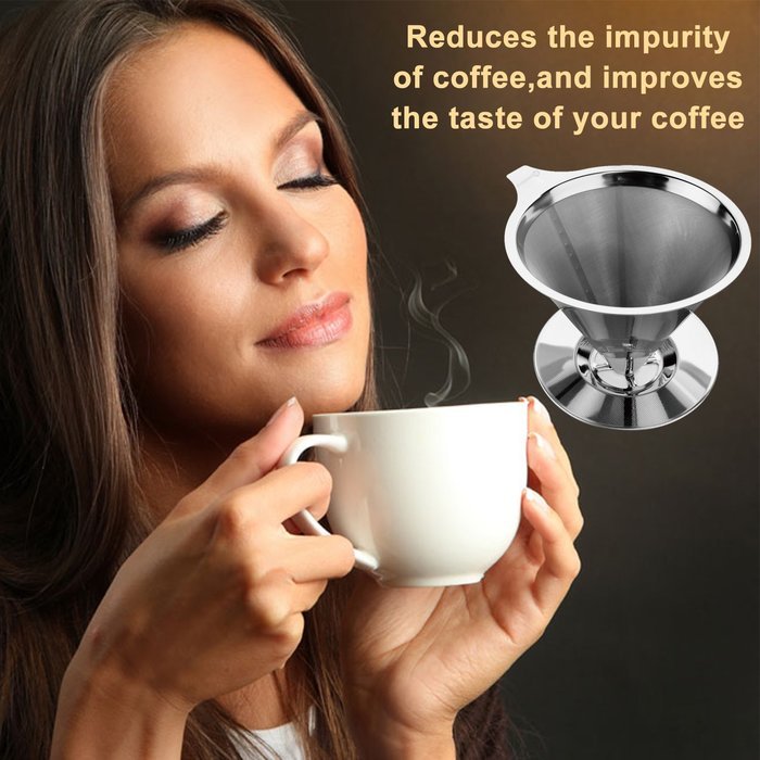 Paperless Pour Over Coffee Dripper by Possiave - Permanent Reusable Stainless Steel Durable Cone Coffee Filter... N4