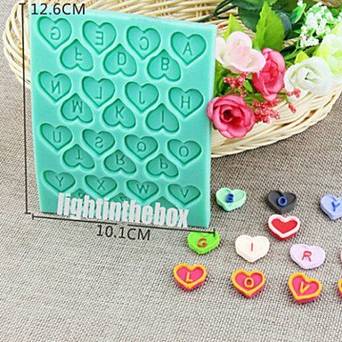 Sher 28 in 1 26 English Letter Valentine Heart Shape DIY Silicone Chocolate Pudding Sugar Cake Mold N2