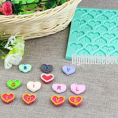 Sher 28 in 1 26 English Letter Valentine Heart Shape DIY Silicone Chocolate Pudding Sugar Cake Mold N3