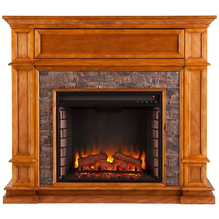 Southern Enterprises Belleview Faux Stone Media Center Electric Fireplace Sienna