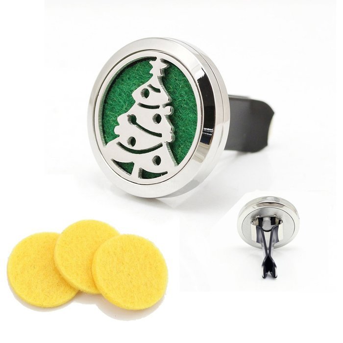 316L Surgical Stainless Steel Xmas Tree Locket Car Air Freshener Aromatherapy Essential Oil Diffuser Vent Clip N6