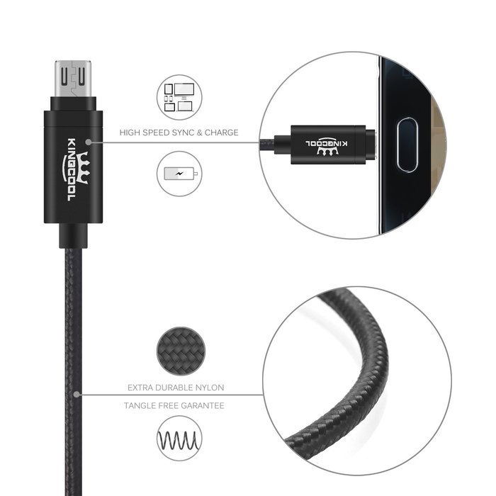 KingCool Micro USB Charge Cable 3 Pack 3.3 ft/1m Durable Braided Nylon V8 High Speed USB Data Transfer Cable Data... N4