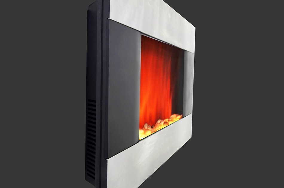 36 inch Wall Mount Stainless Panel Electric Fireplace Space Heater With Pebbles AX510DP N2