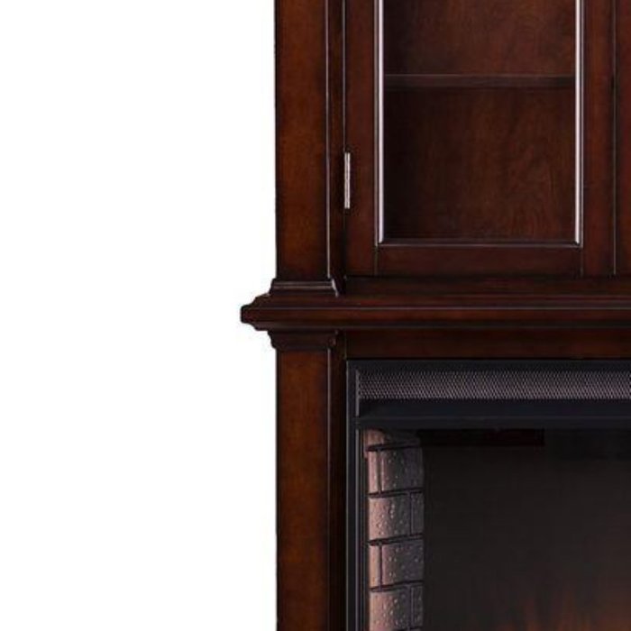 Daren 33 in. Portable Indoor Freestanding Tall Curio Espresso Electric Fireplace with 3 Display Fireplace Mantel...