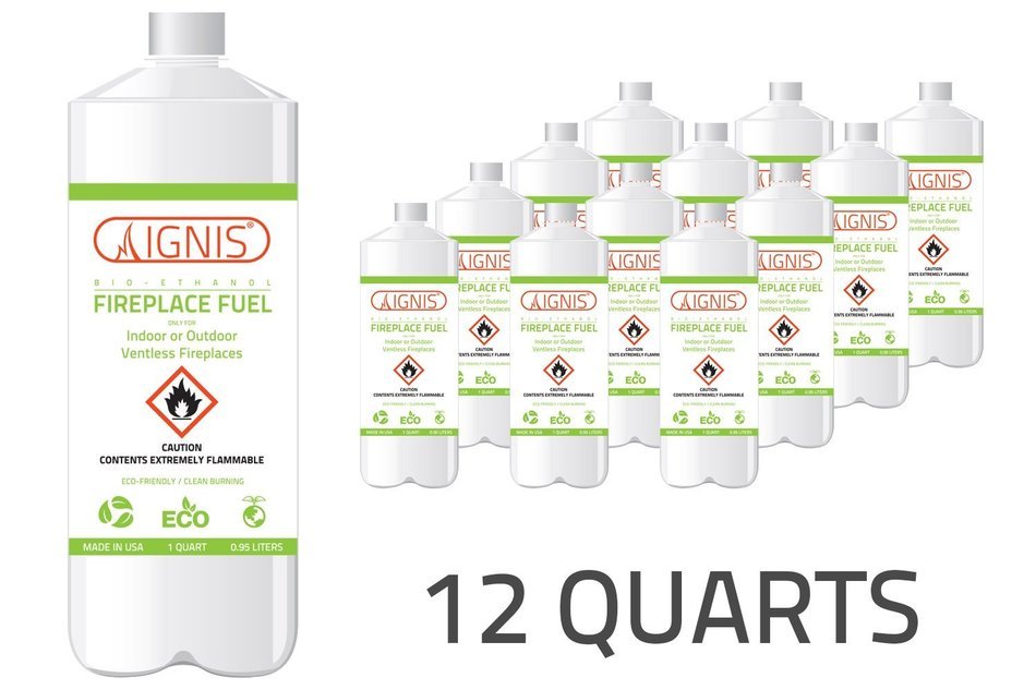 Ignis Bio Ethanol Fireplace Fuel - 36 Pack (36 1-Quart Bottles) N4