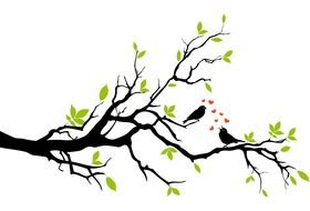 birds in love on branches as a graphic illustration