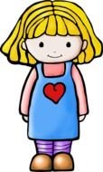 painted girl with yellow hair in a blue sundress