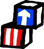 drawn striped cube and arrow cube