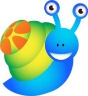 cartoon blue snail with green shell