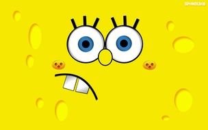 face sponge bob on a yellow background