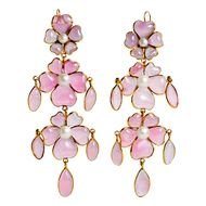 pink floral earrings, Gripoix Glass Jewelry