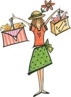 happy Girl Shopping drawing
