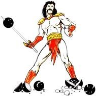drawing of a superhero with bowling balls