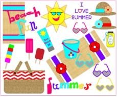 Colorful summer tools clipart