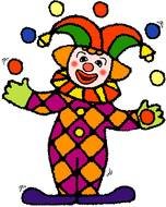 drawn cartoon clown with colorful balloons