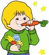 Healthy Eating, child boy eating carrot, drawing