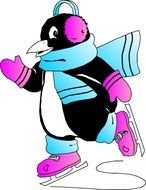happy Cartoon Penguin Skating on Ice