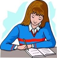 writing girl at the table as a picture for clipart