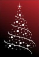 white silhouette of christmas tree on burgundy background