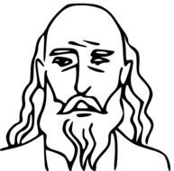 black and white drawing of an old man