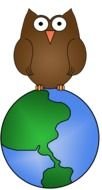 cartoon brown owl on globe