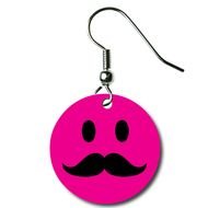 pink earring with Mustache Smiley Face