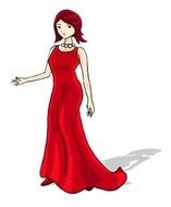 Beautiful and colorful drawing of the woman in the red dress clipart