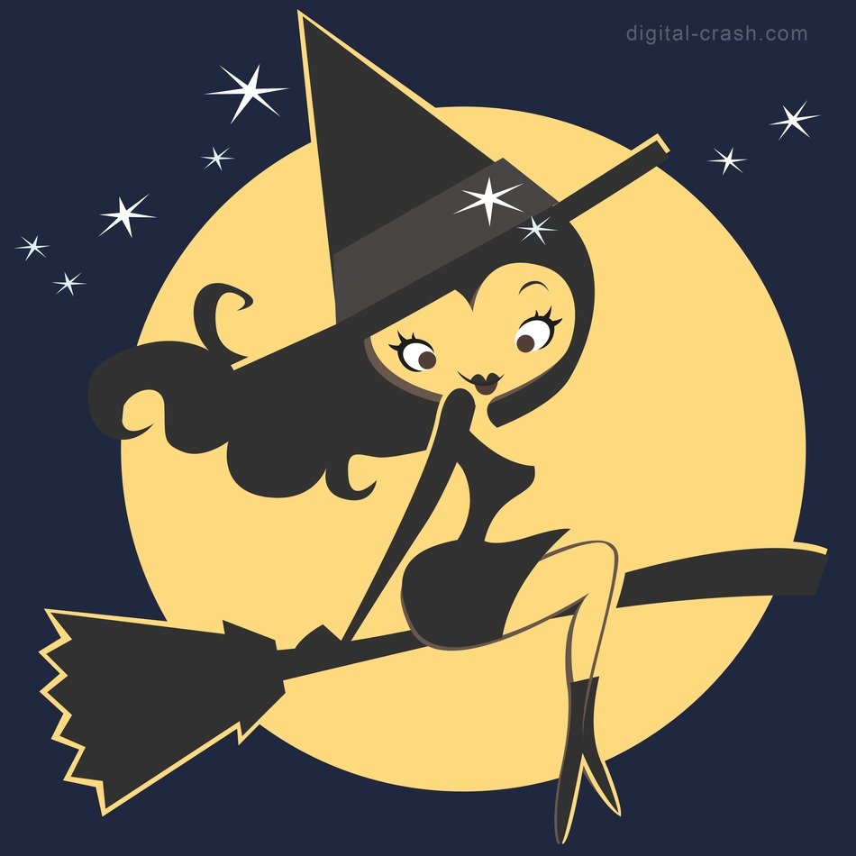 Cute Witch In Flight On Broom At Full Moon Free Image Download